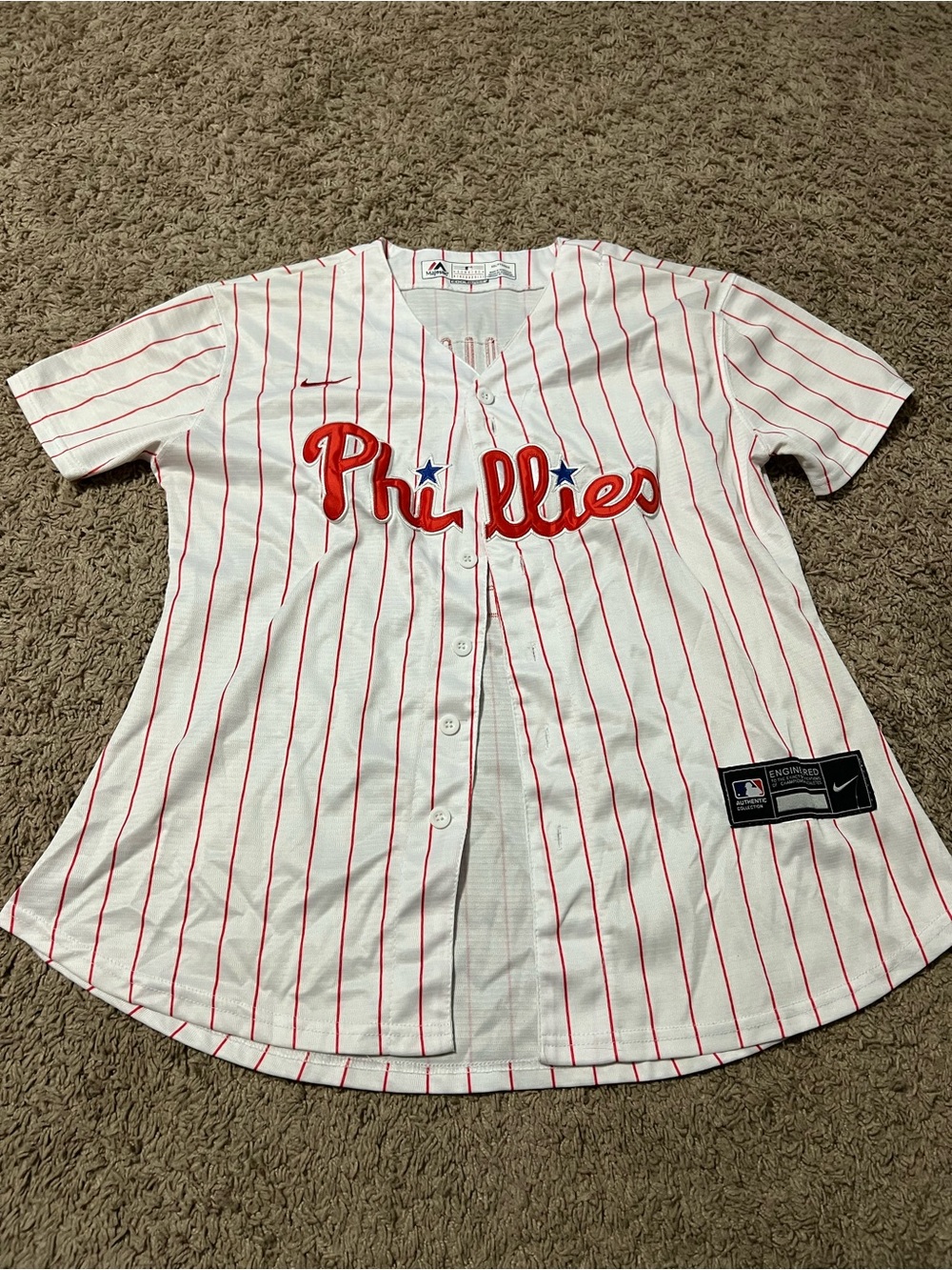 Nike Kids Phillies White Jersey with Red Pinstripes